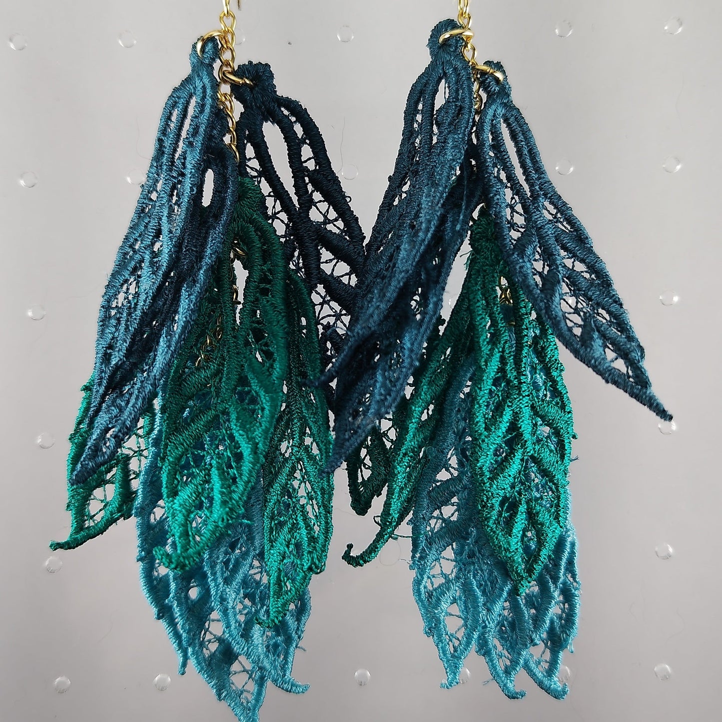 Teal Ombre Three Tier Shag Feather Earrings