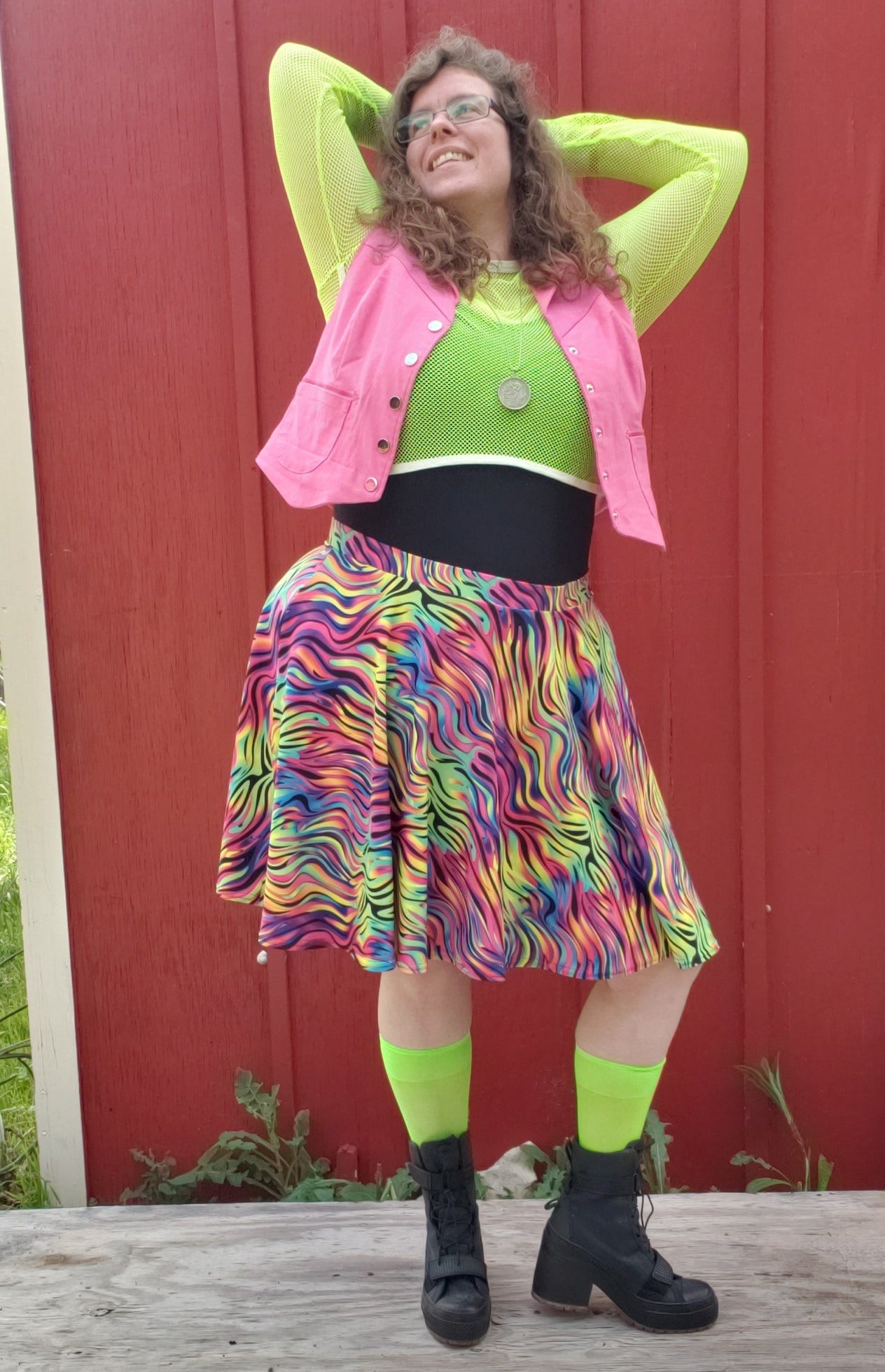 Neon Zebra Lisa Frank Style Skater Skirt