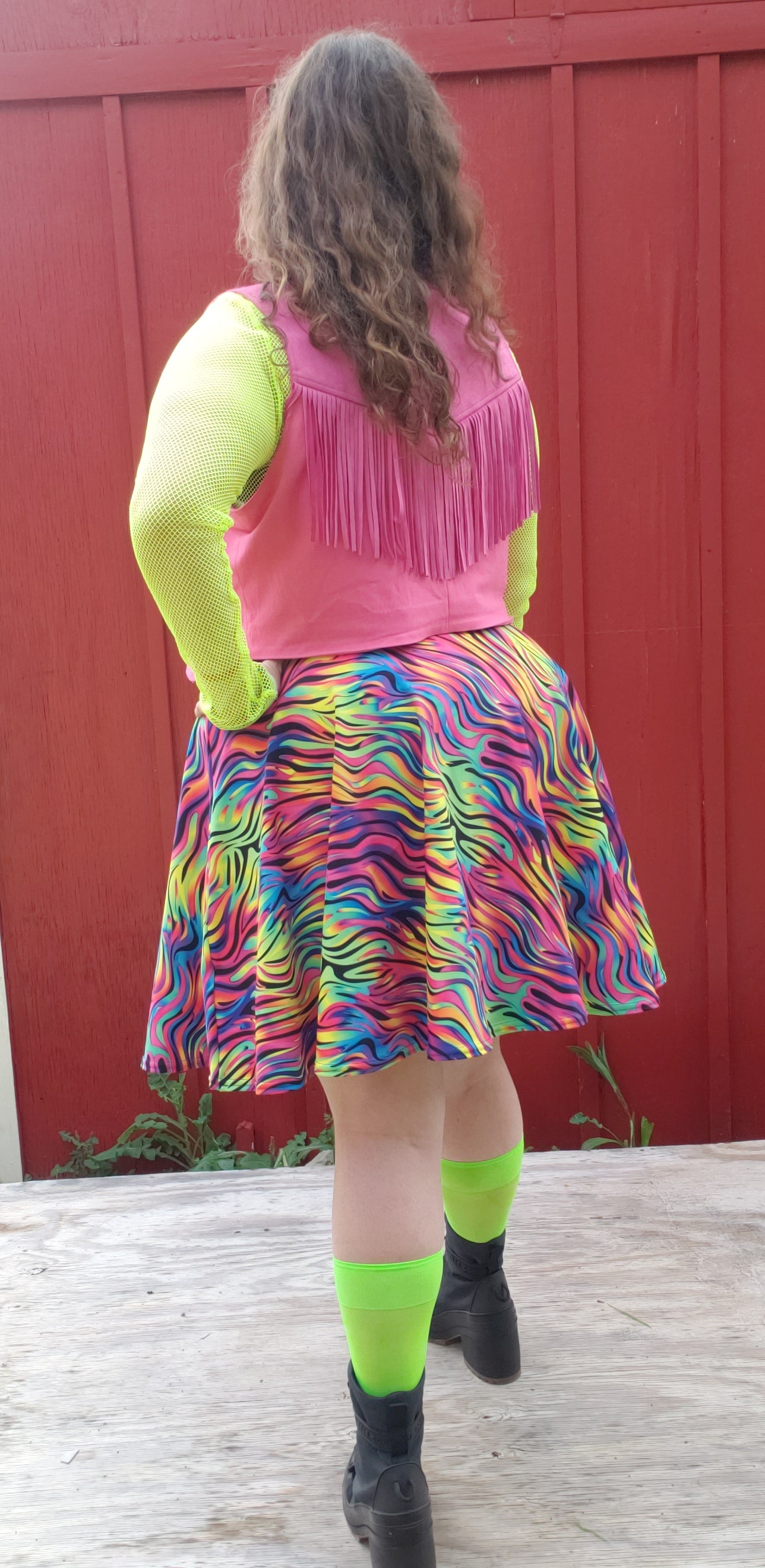 Neon Zebra Lisa Frank Style Skater Skirt