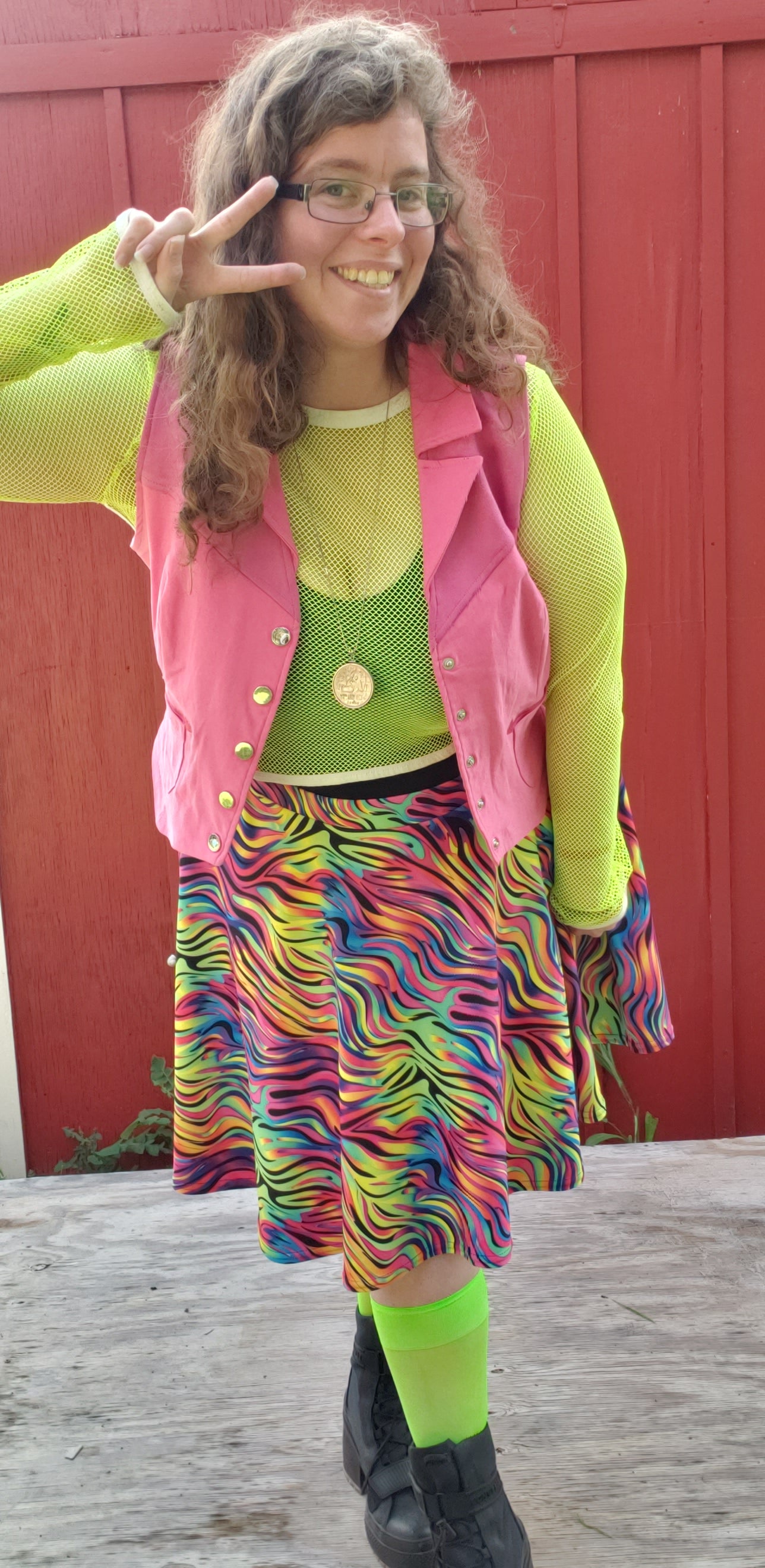 Neon Zebra Lisa Frank Style Skater Skirt