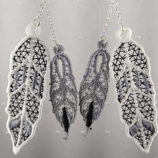 Monochrome Dangle Feather Earrings