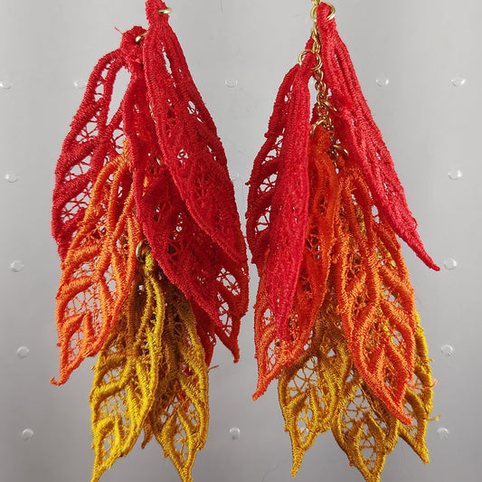 Flame Ombre Three Tier Shag Feather Earrings