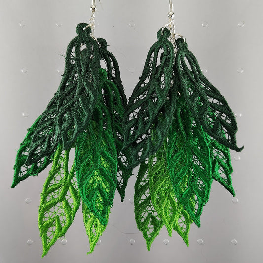 Green Ombre Three Tier Feather Shag Earrings