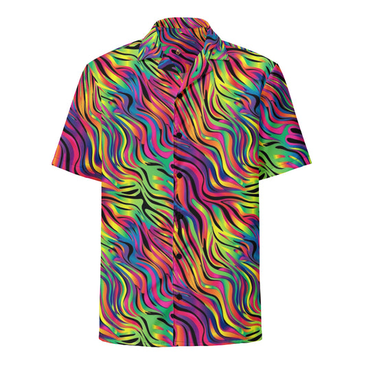 Neon Zebra Lisa Frank Style Unisex Button Shirt