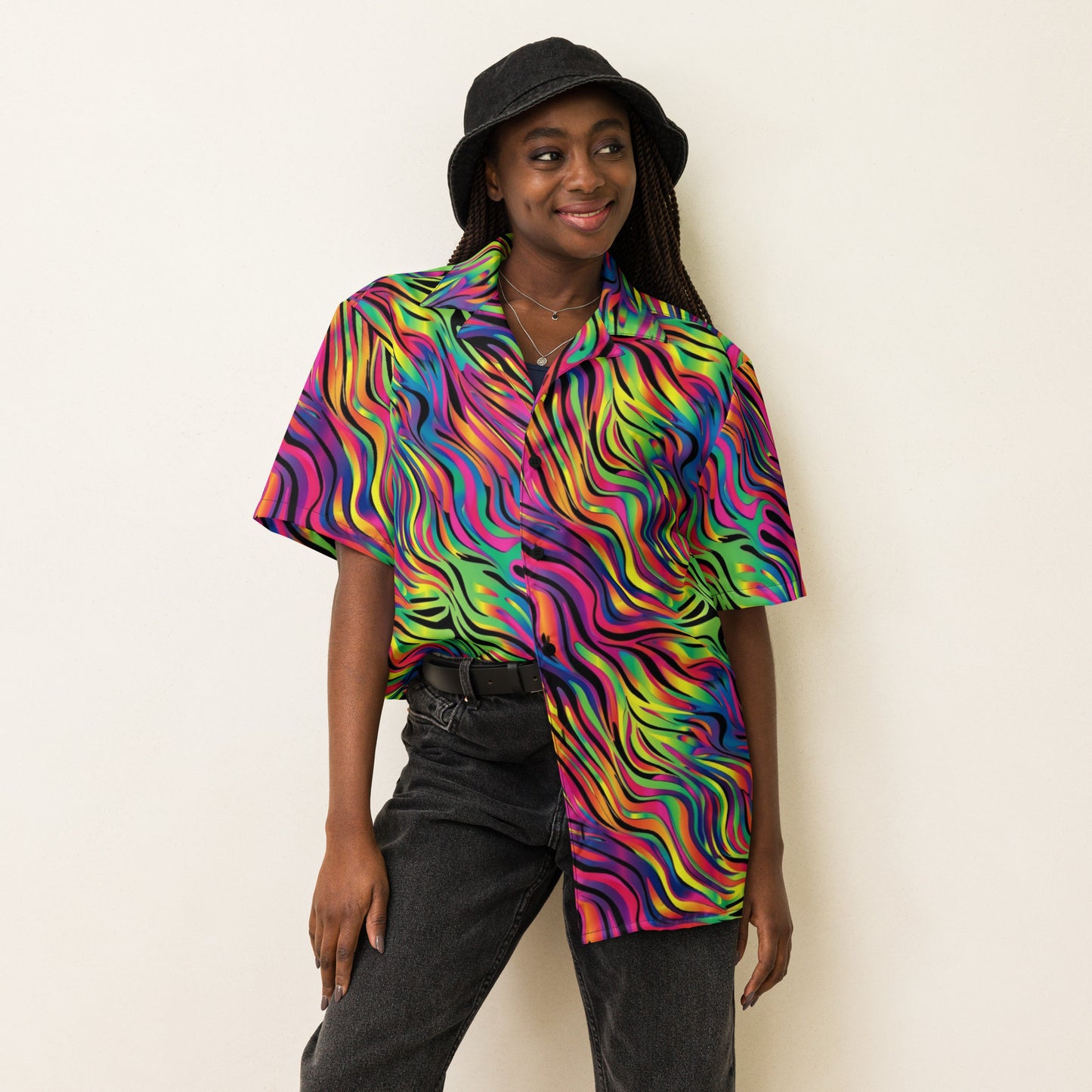 Neon Zebra Lisa Frank Style Unisex Button Shirt