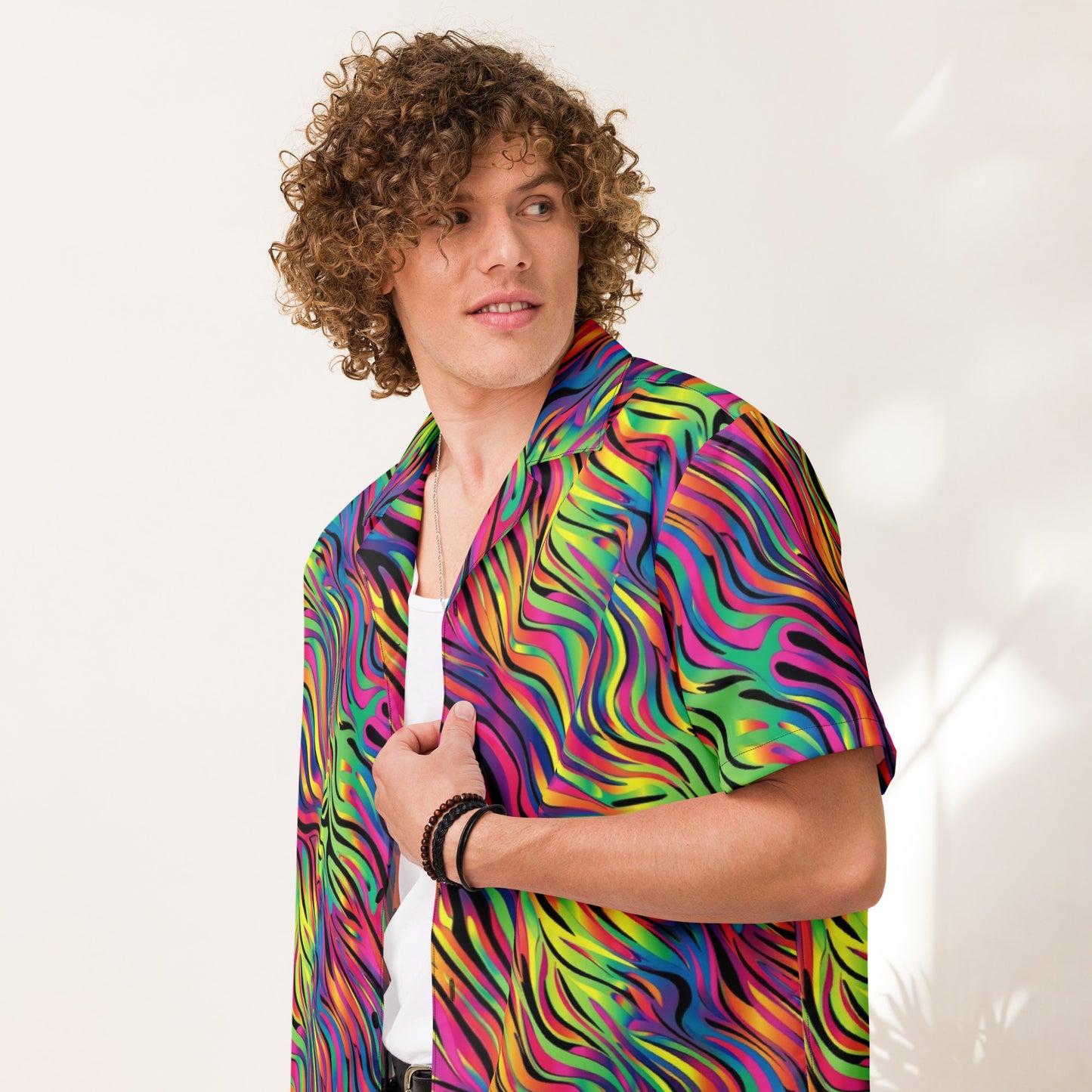 Neon Zebra Lisa Frank Style Unisex Button Shirt