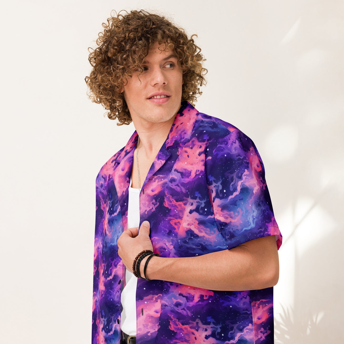 Pink and Blue Space Unisex Button Shirt